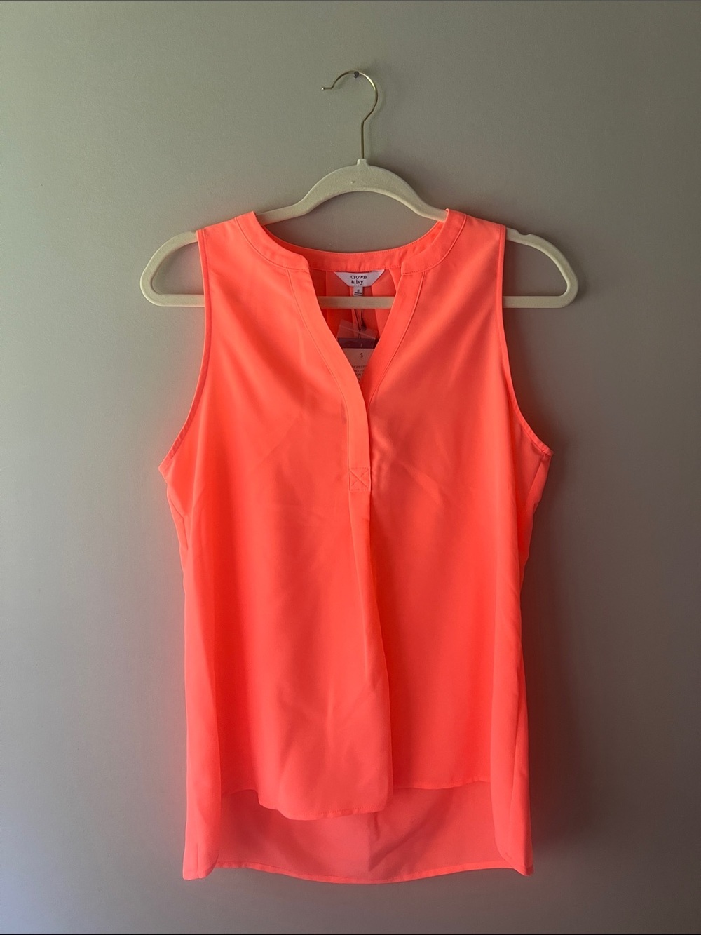 crown & ivy Neon Coral Sleeveless Tank Top